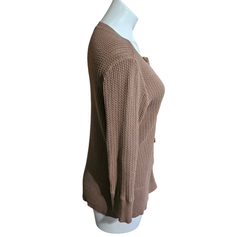 Relativity Ribbed Split neck Cardigan Brown Size L - Picture 2 of 12